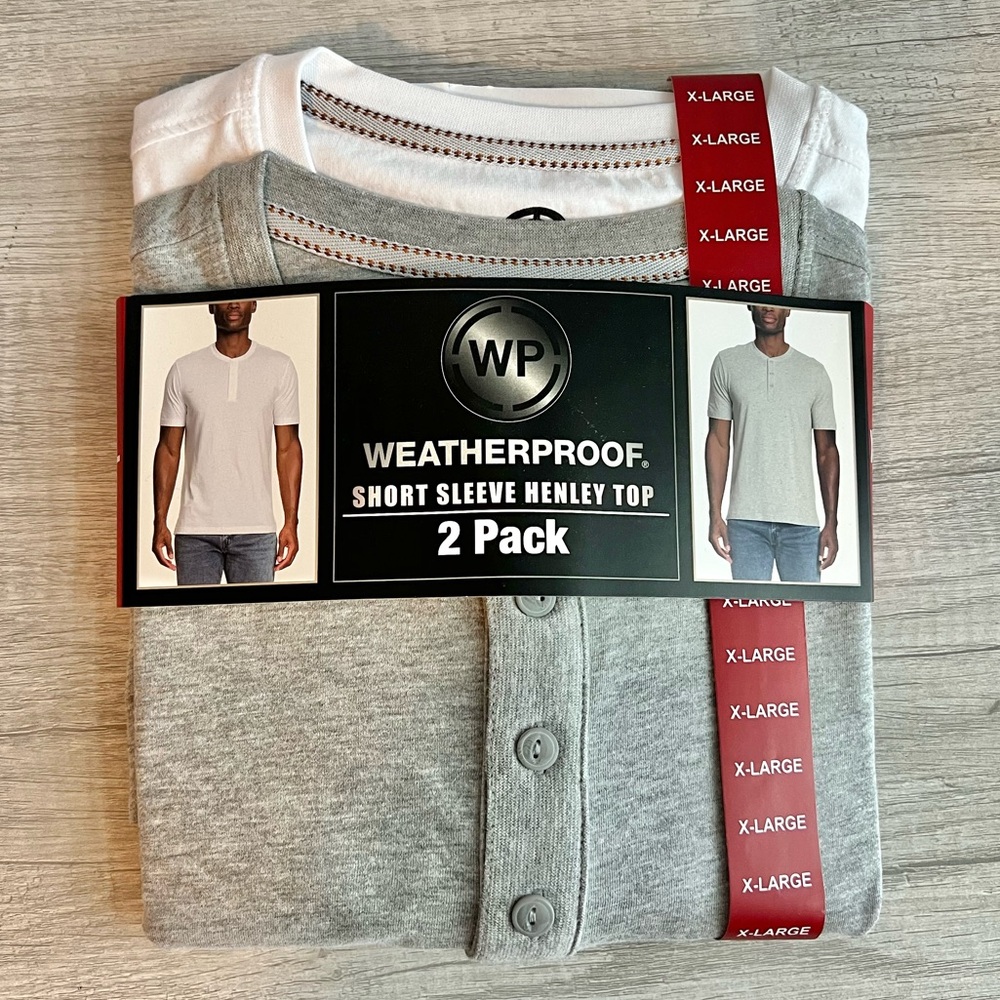 WP Weatherproof Men's 2 Pack Short Sleeve Henley Size XL White/Gray